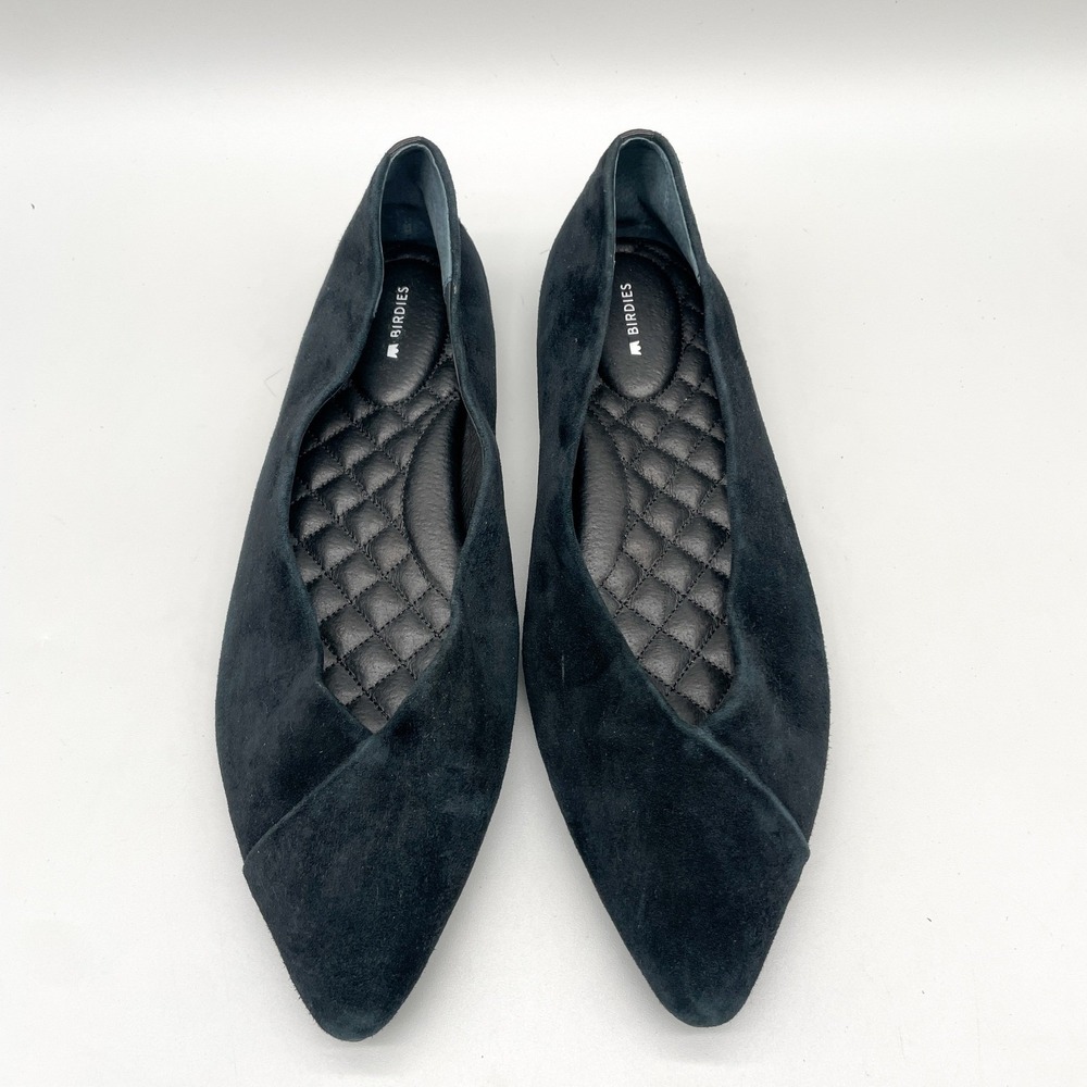 Birdies Womens 11 Goldfinch Pointed Toe Comfort Flats Black Suede Preppy Office